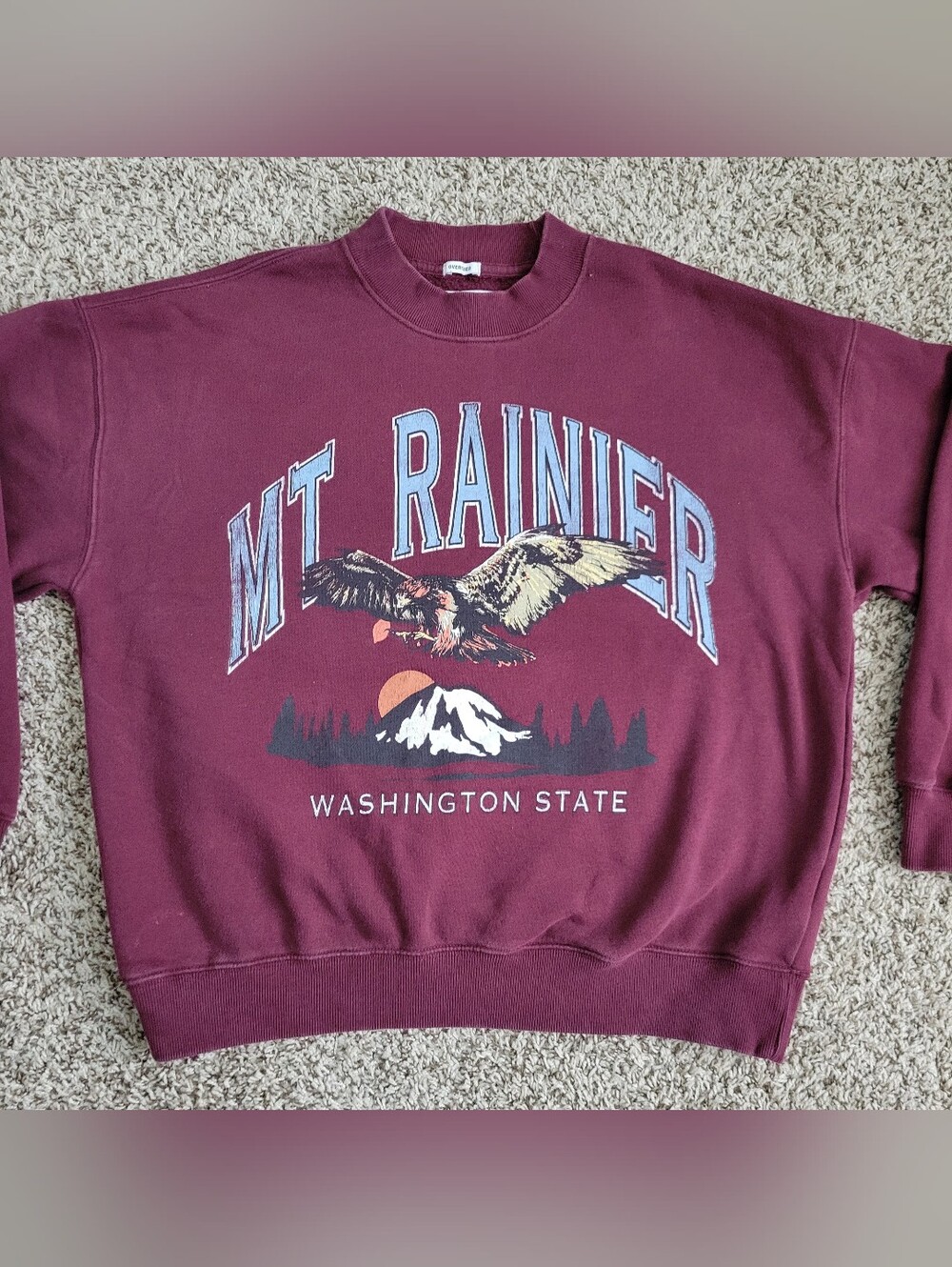 Abercrombie & Fitch Sweatshirt Mt Rainier Washington State Maroon Oversized XS - Picture 2 of 5